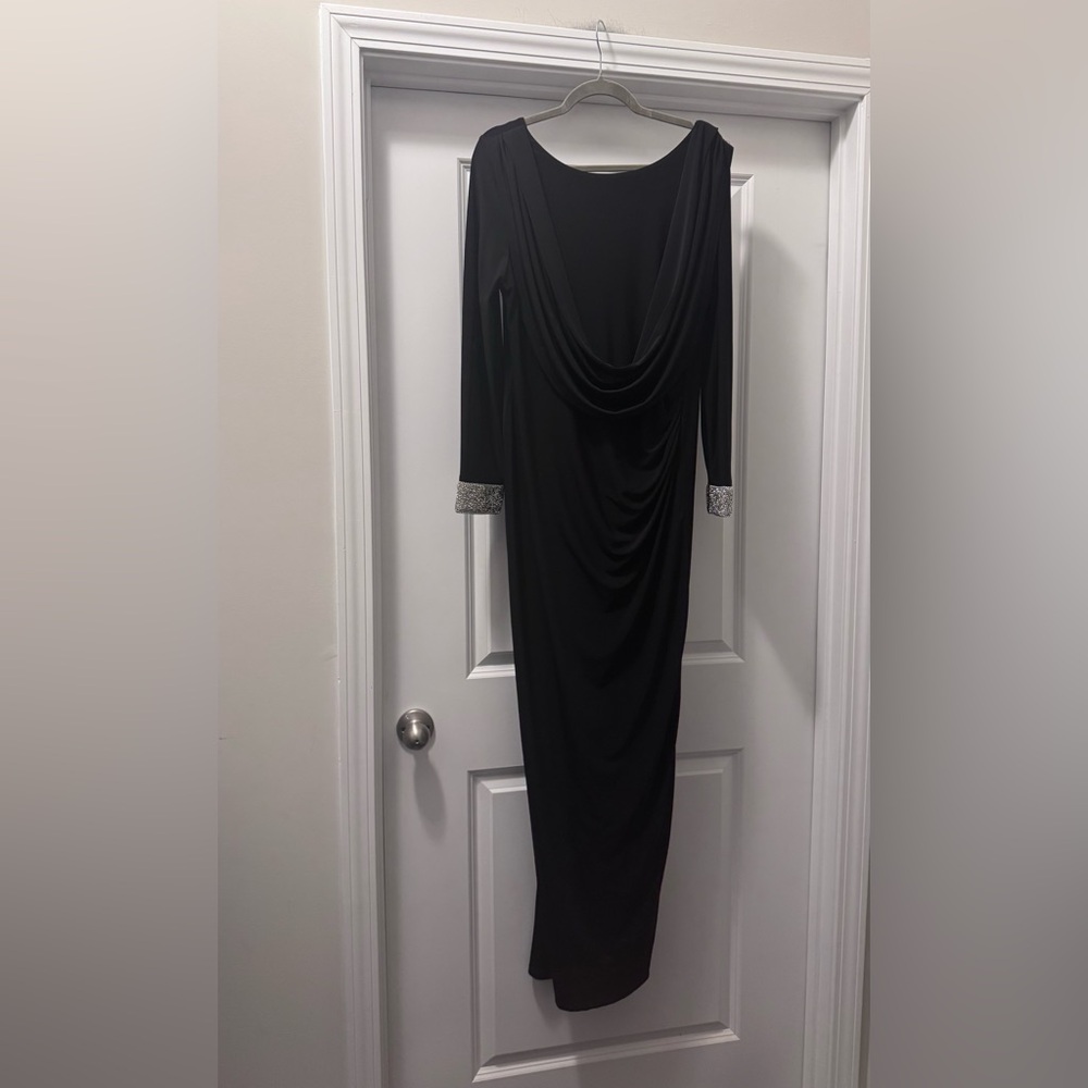 MARINA Black Long Sleeve Dress with Silver Cuffs